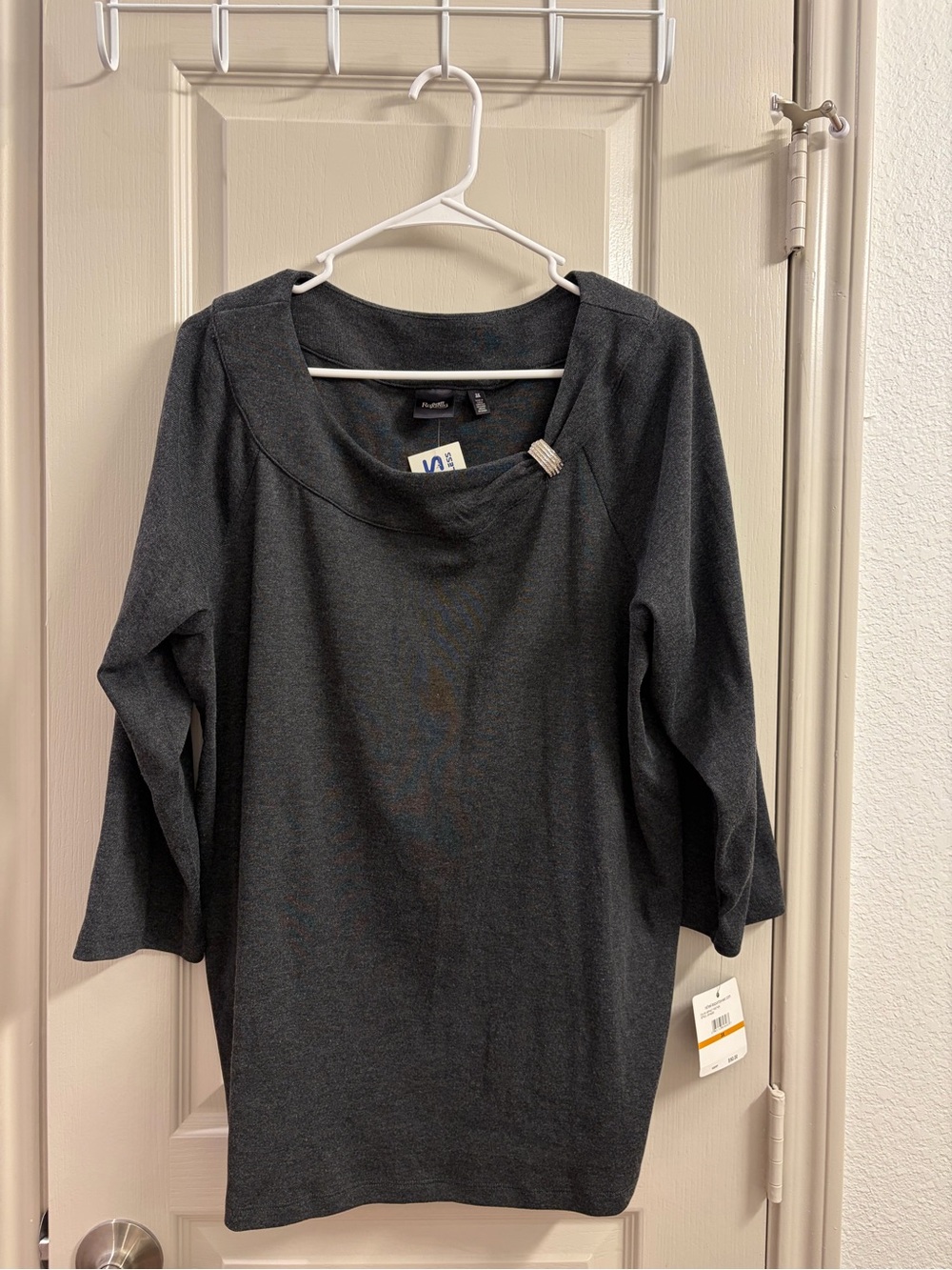 Rafaella Charcoal Gray Long Sleeve Asymmetrical Neck Top